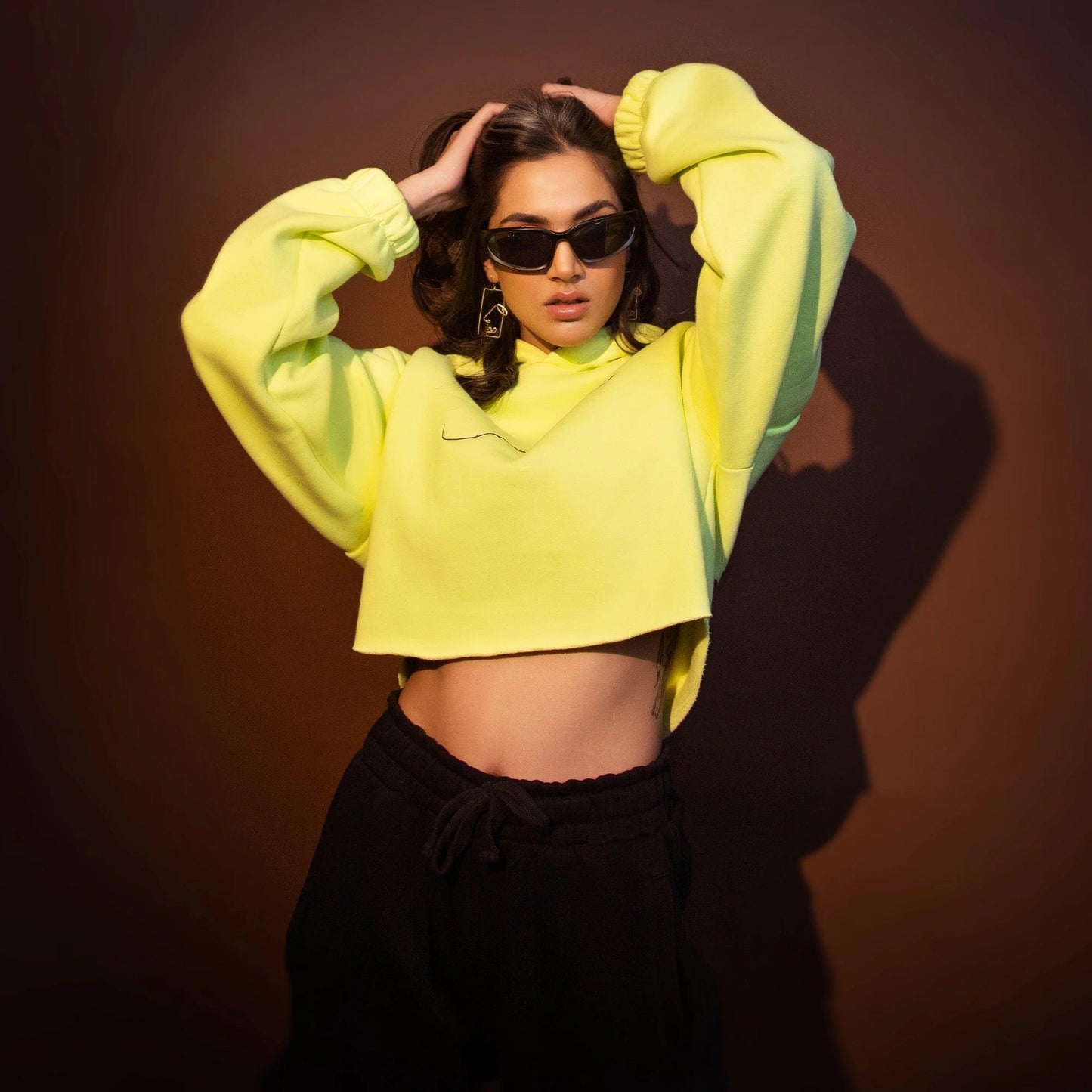 “MUSKRAO” Lime Yellow Cropped Hoodie - SIFAR