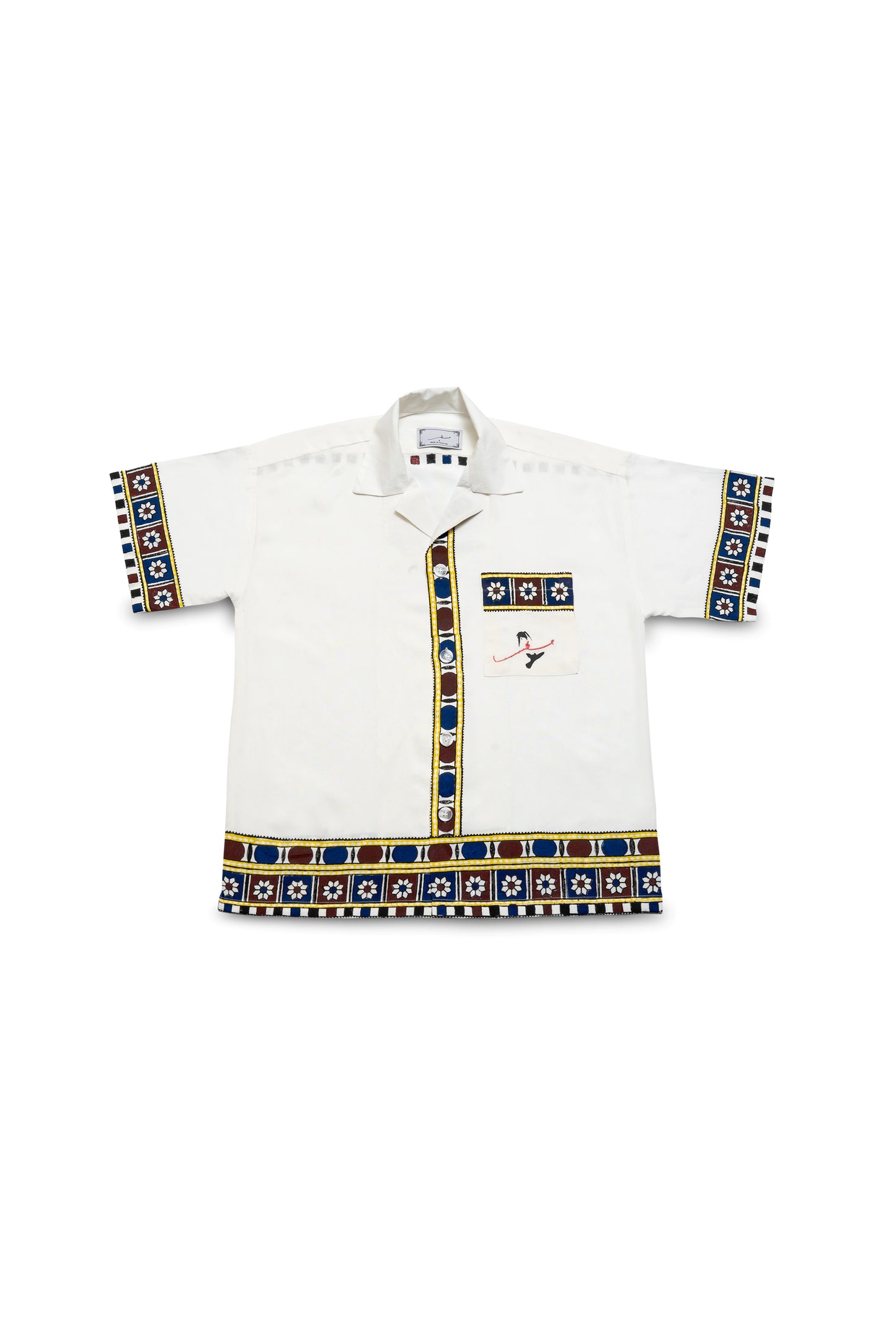TEXTURED OFF-WHITE BLOCK PRINTED CUBAN SHIRT