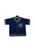 TEXTURED BLUE AND GREEN BLOCK PRINTED CUBAN SHIRT
