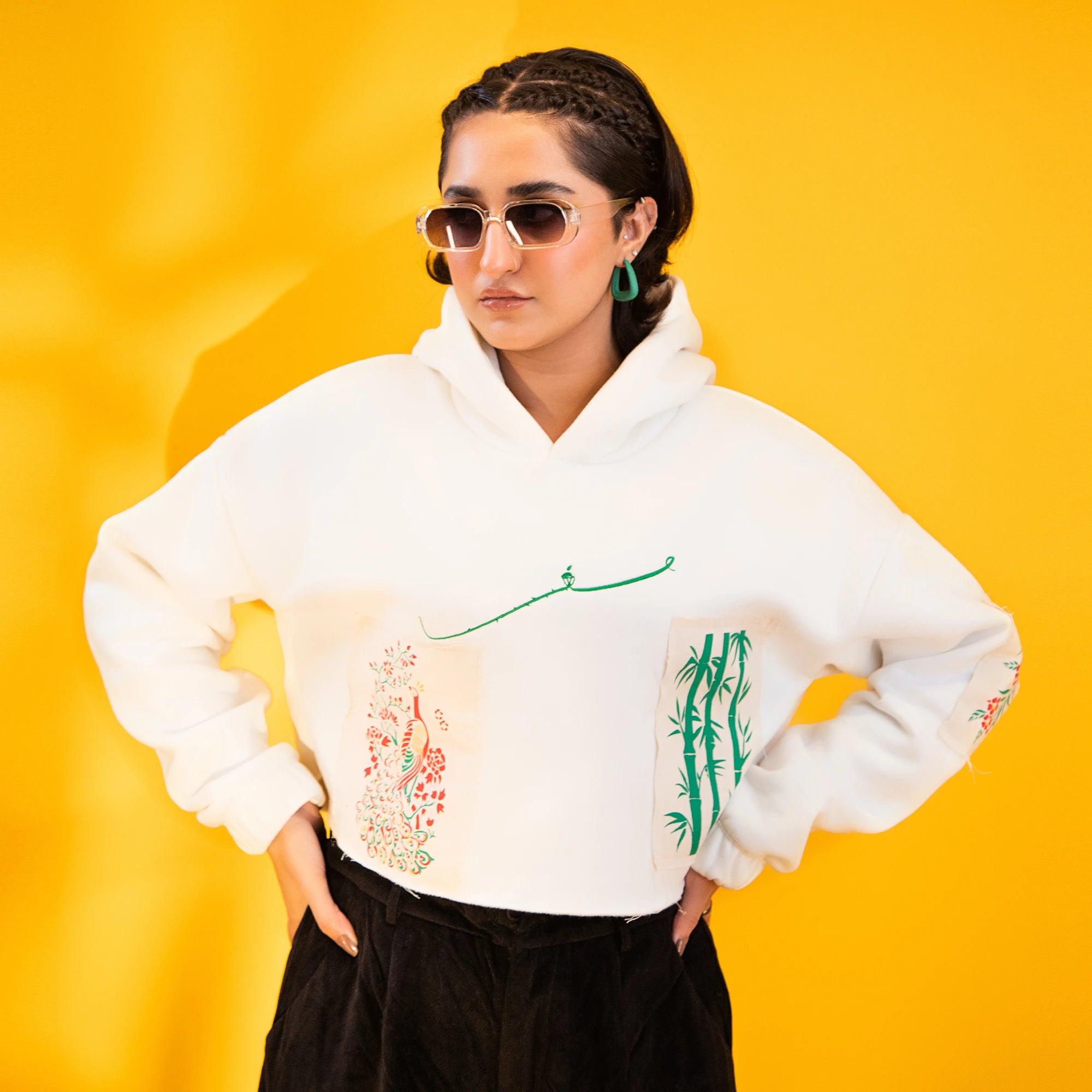 “BEAUTY AND DESTRUCTION” Milky White Cropped Hoodie - SIFAR