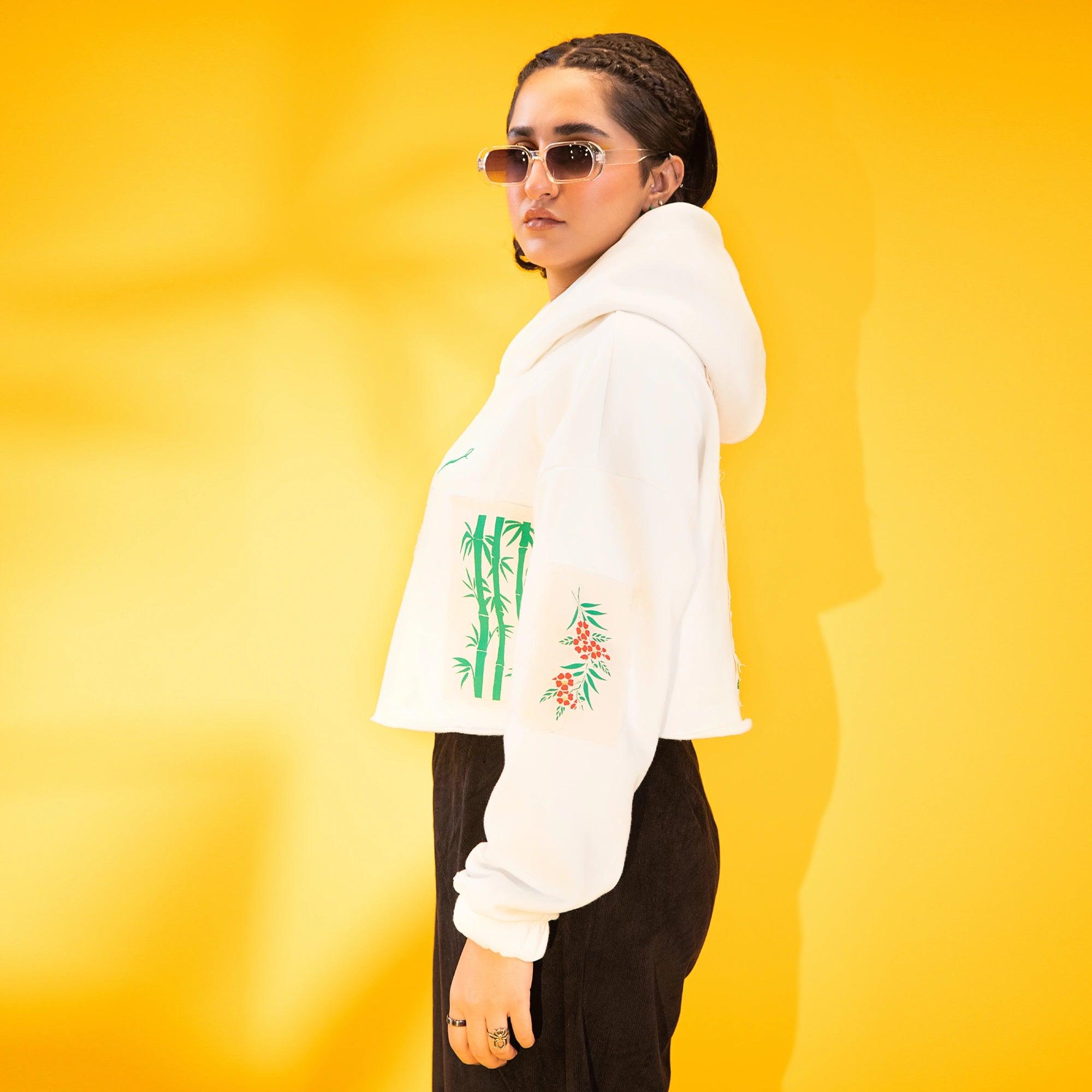 “BEAUTY AND DESTRUCTION” Milky White Cropped Hoodie - SIFAR