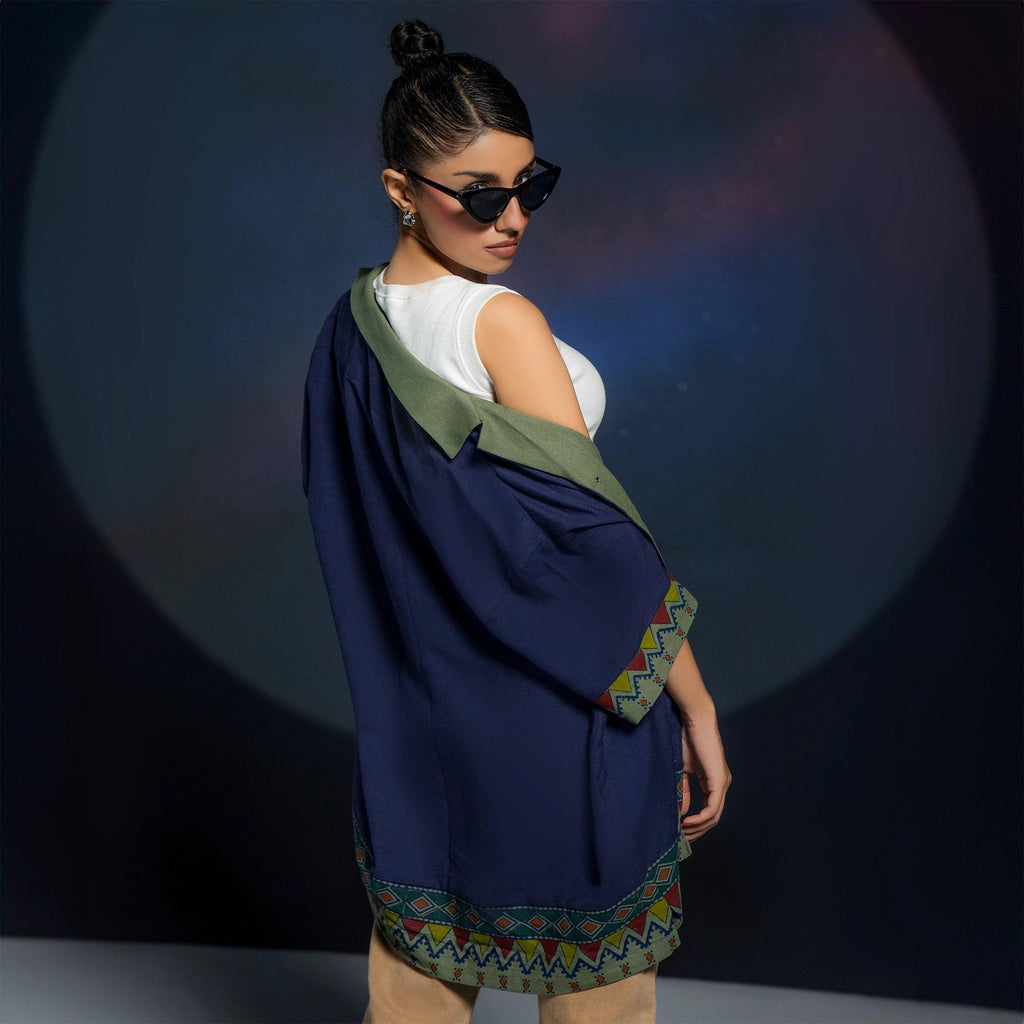 TEXTURED BLUE AND GREEN BLOCK PRINTED CUBAN SHIRT - SIFAR