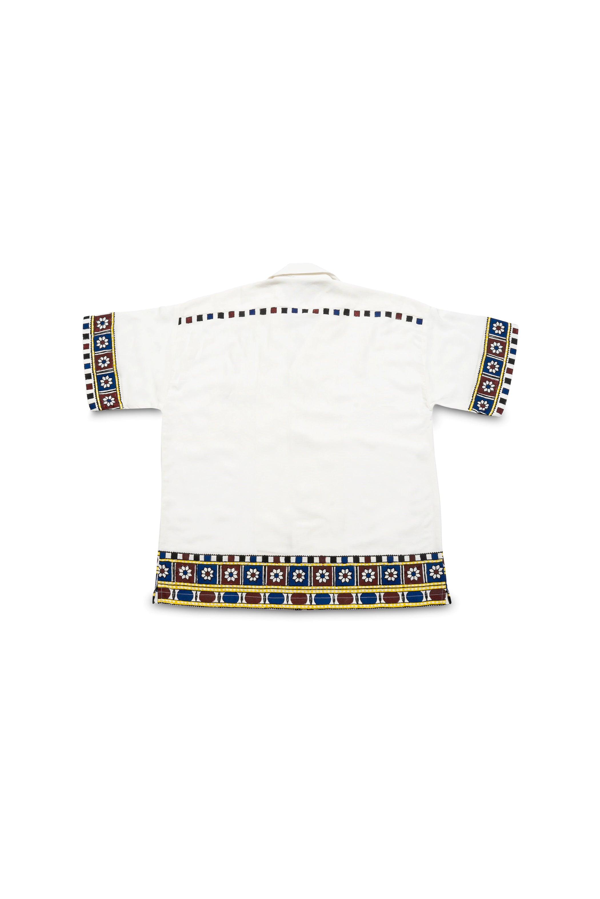TEXTURED OFF-WHITE BLOCK PRINTED CUBAN SHIRT