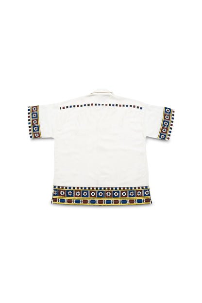 TEXTURED OFF-WHITE BLOCK PRINTED CUBAN SHIRT