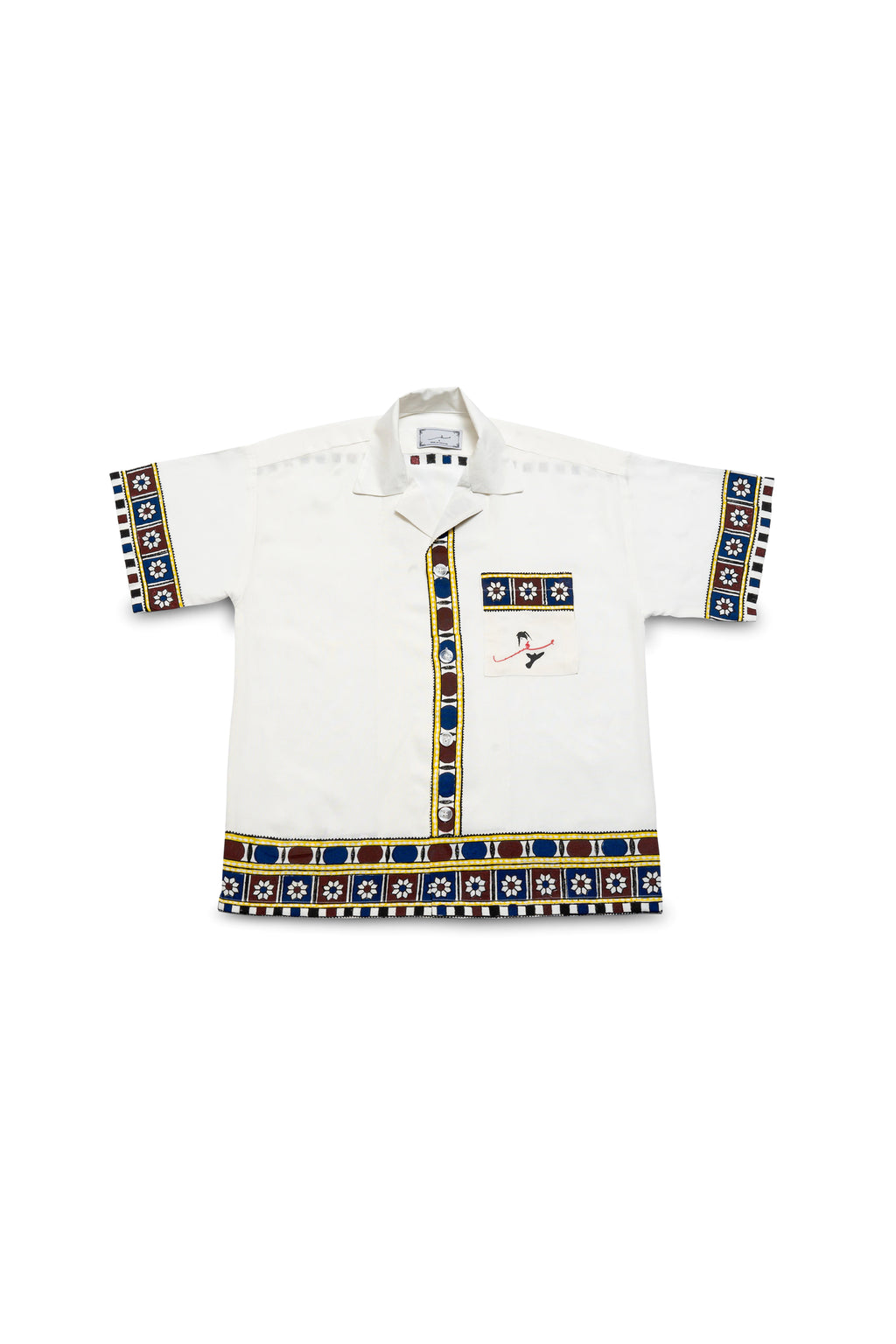 TEXTURED OFF-WHITE BLOCK PRINTED CUBAN SHIRT