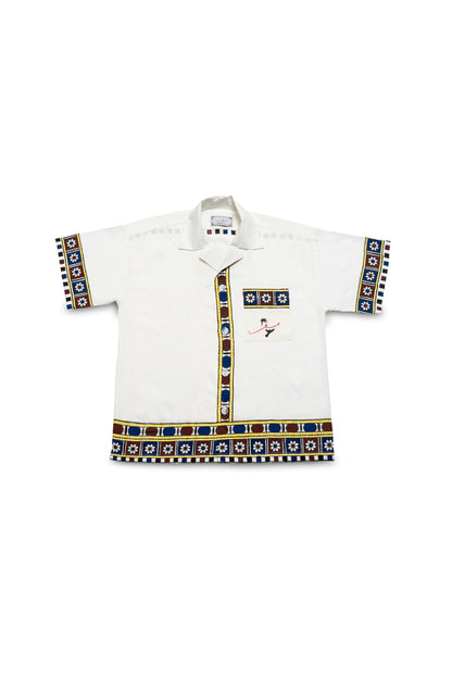 TEXTURED OFF-WHITE BLOCK PRINTED CUBAN SHIRT
